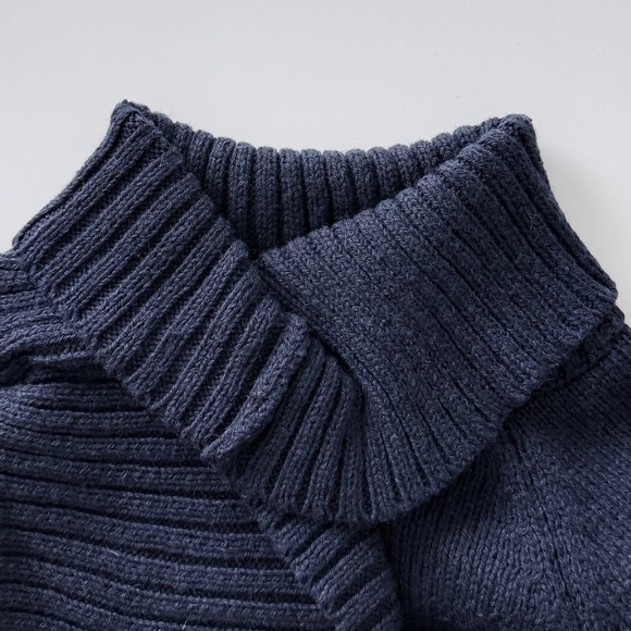 ZARA Ribbed Asymmetrical Turtleneck Sweater Navy Wool Blend Size S Minimal Knit - Picture 9 of 16